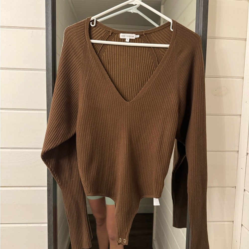 Good American Rib Deep V-Neck Bodysuit